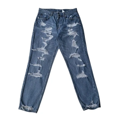 Pantalones de mezclilla ajustados informales descoloridos H&M para mujer talla 28x26 azul desgastado etiqueta 6 Foto 1 de 4