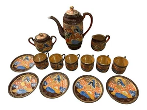 Vintage Moriage Satsuma Teeservice Japan handbemalt Geisha - 14 Teile Porzellan - Bild 1 von 10