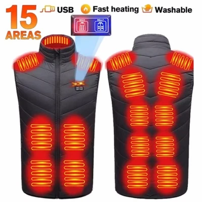 Hombres Mujeres 15 Zonas Chaleco Térmico USB Inteligente Calefacción Cuerpo Completo Cálido Top Chaqueta Foto 1 de 4