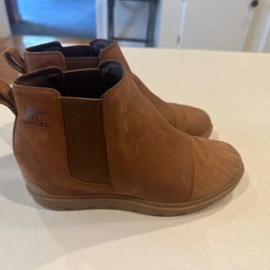 Sorel Evie Leather Ankle Boots In Taffy - Gum Size 9.5 Winter Outdoor Classic - Picture 1 of 7