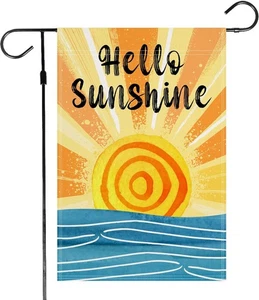 NEW Hello Summer Garden Flag 12x18 Sunset Ocean Burlap Double Sided Sun Beach - Picture 1 of 4