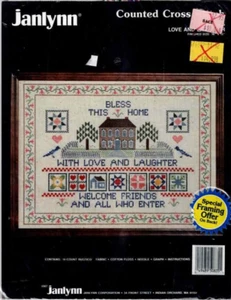 Love & Laughter Bless this Home Cross Stitch Kit 1987 Vintage JanLynn Unopened - Picture 1 of 3