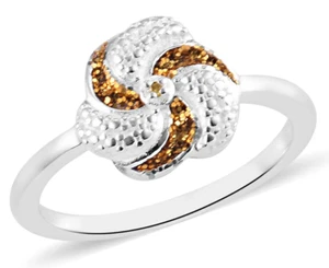 Yellow Diamond Accent Flower Swirl Ring in Rhodium Over 925 Sterling Silver Sz 8 - Picture 1 of 5