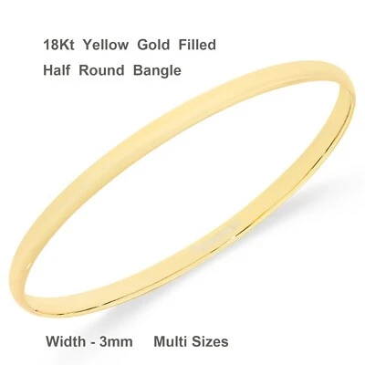 Brazalete de Oro Amarillo Real 18ct Relleno Sólido 3mm Damas Medio Redondo Brazalete Brazalete Foto 1 de 3
