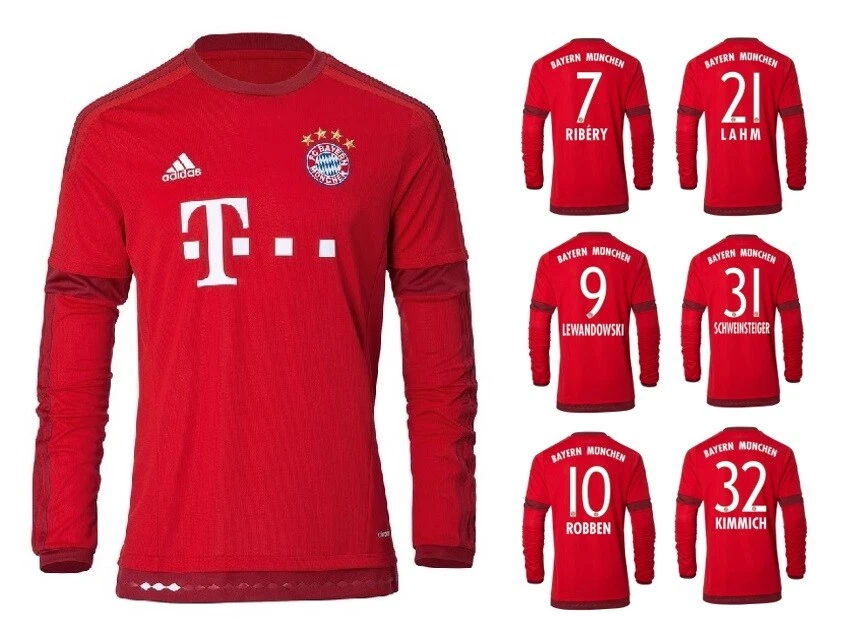 Trikot Kinder Adidas FC Bayern 2015-2016 Home Langarm I Heim FCB + Spielernummer - Bild 1 von 4