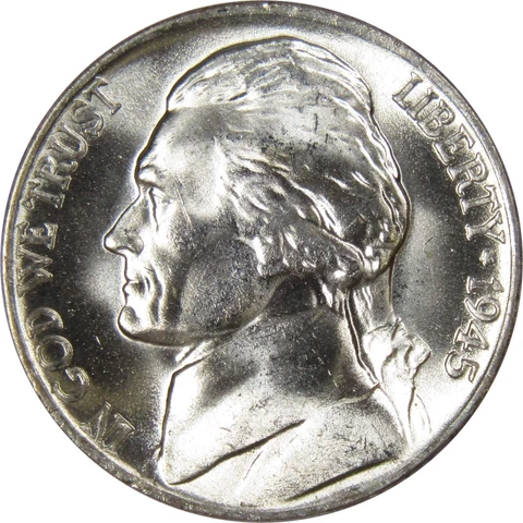 1945 P Jefferson Wartime Nickel BU Uncirculated Mint State 35% Silver 5c US Coin Cover