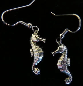 Seahorse Earrings Oxidized Matte Silver Ocean Beach Vacation Sea Horse - Picture 1 of 1