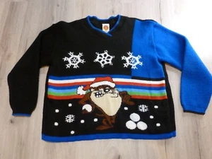 Vintage 90s Warner Bros. Looney Tunes Taz Ugly Christmas Sweater L Black EUC - Picture 1 of 11