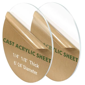 2 Pieces 1/4" round Plexiglass Sheet, 6 Inch Diameter Clear Acrylic Circle, r... - Picture 1 of 1