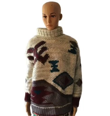 Suéter abstracto vintage de cuello alto tejido a mano grande para mujer Lauren Hansen. Foto 1 de 4