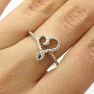 1Ct Round Cut Simulated Diamond Heart Shape Wedding Ring 14k White Gold Plated - Picture 1 of 3