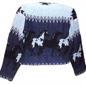 size S 4 vintage Western Wild Horses blue short crop fitted Equestrian JACKET - Picture 1 of 9