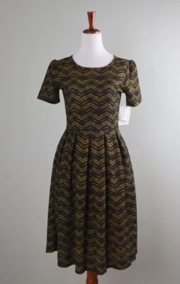 LULAROE новый с Ярлыками эластичной оранжевый черный зигзаг плиссированные трапециевидный Amelia платье размер маленький - Изображение 1 из 4