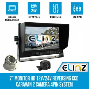 7" Monitor HD 12V 24V Reversing CCD 2x Camera 4PIN System 3AV Caravan Kit Elinz - Picture 1 of 12