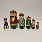 Vintage Christmas Wooden Russian Nesting Dolls Set of 5 w/Snowman Ornament READ