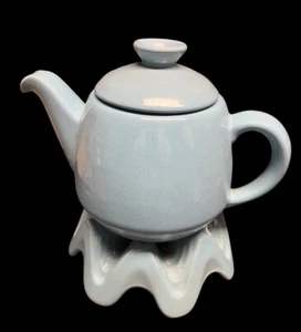 VINTAGE FRANKOMA BLUE TEAPOT WITH WARMING BASE SOME CRAZING INSIDE SEE PICS - Picture 1 of 9