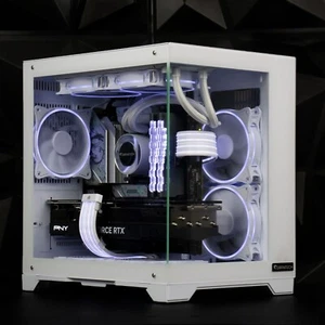 VISION Computer PC Case Compact Panoramic Tempered Glass Gaming Case White MATX - Picture 1 of 8