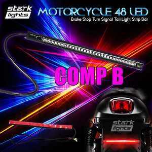 8" Motorcycle 48 LED Integrated Brake Stop Turn Signal Tail Light Strip x1 (C) - Picture 1 of 5