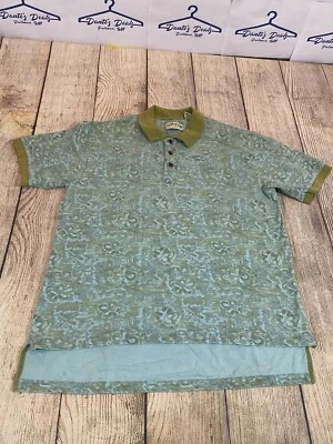 NICE Orvis Green Blue Floral Hawaiian Aloha SS Polo Shirt Fishing Men's Large  - Image 1 of 4
