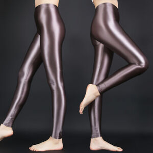 Women Satin Glossy Opaque Leggings Shiny Wetlook Stretch Dance Yoga Skinny Pants