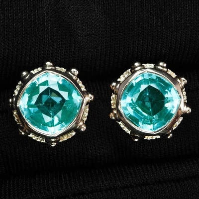 Pendientes bisel hechos a mano de plata de ley 925 de 9,15 quilates de turmalina Paraiba verde neón Foto 1 de 4