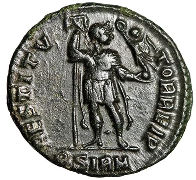 Valens Nummus "RESTITVTOR REIP Holding Labarum" Sirmium Extremely Fine - Image 1 of 4