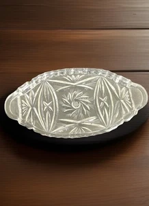 Crystal Clear Etched & Cut Glass 24% Lead Crystal Oval Dish Made in Poland EUC - Picture 1 of 10