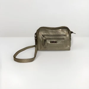 Tignanello Silver Genuine Leather Cross Body Handbag With Built In Wallet Pocket - Picture 1 of 11