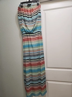 Maxi Vestido Para Mujer Cynthia Rowley Sin Mangas Talla Mediana Multicolor Rayas Foto 1 de 3