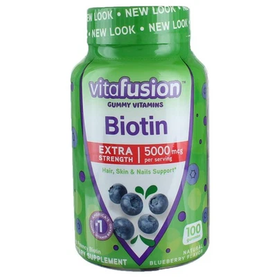 Pack de 6 gomitas Vitafusion Biotina Extra Fuerte, Arándano Natural, 5000 mcg,... Foto 1 de 3