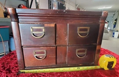 Armário antigo de 4 gavetas biblioteca 3x5" caixa de arquivo cartão  - Imagem 1 de 4