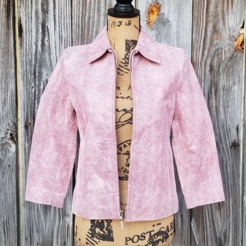 OFF WHITE Giacca pelle rosa taglia L stampa serpente donna manica crop zip davanti Colebrook nuova