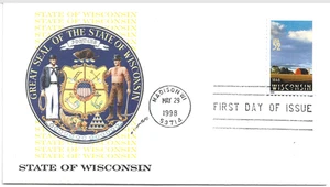 1998 32ct FDC Honoring the State of Wisconsin #3206 - Fleetwood Cachet - Picture 1 of 1