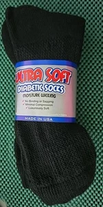 Socks Diabetic Health Circulatory Ultra Soft 2 Pairs Cotton USA Black 10-13 Size - Picture 1 of 5