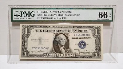 ＄1 1935D SILVER CERTIFICATE PMG66EPQ S/N 55500000 - Image 1 of 4