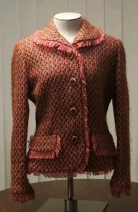 Vintage Oscar De La Renta Womens Pink Boucle Tweed Blazer Wool Jacket Size 10 - Picture 1 of 22