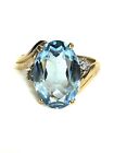VINTAGE 18K GOLD HGE ICE BLUE TOPAZ GLASS WITH RHINESTONES COCKTAIL RING SIZE 9