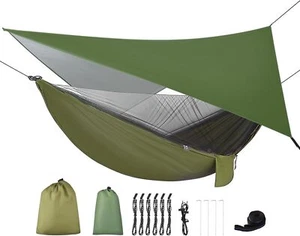 Portable Camping Hammock with Rain Fly Tarp and Mosquito Net 114.17"L x 55.12"W - Picture 1 of 9