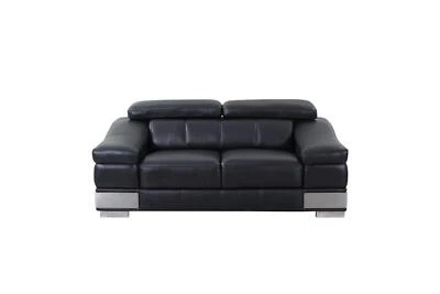 73 Black And Silver Genuine Leather Love Seat - Image 1 of 4