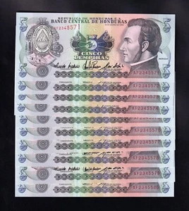 F.C. HONDURAS , LOTE 10 UNIDADES 5 LEMPIRAS 1993 , S/C (UNC) , P.63c . - Imagen 1 de 2