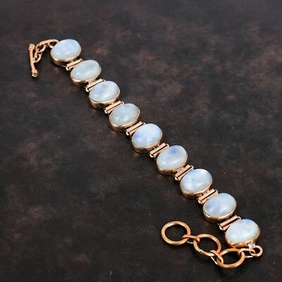 Rainbow Moonstone Adjustable Bracelet Handcrafted Copper Valentine Gift 6.0" - Image 1 of 4