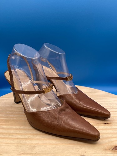 Bottega Veneta sandalo con tacco donna tg 10B pelle marrone vera cuoio punta