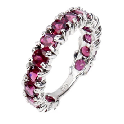 Anillo de plata 925 redondo de San Valentín rodolita granate 4 mm joyas de piedras preciosas talla 9 Foto 1 de 4