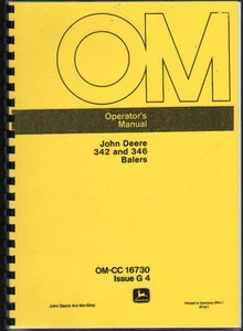 John Deere 342 and 346 Tractor Baler Operator Instruction Manual Book - Picture 1 of 1