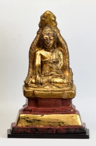 18th Century, Shan, Antique Burmese Lacquered Seated Buddha Protected by Naga - Picture 1 of 13