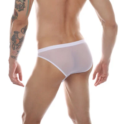 Slip uomo sexy trasparente intimo rete vita bassa traspirante patchwork pochette - Immagine 1 di 4