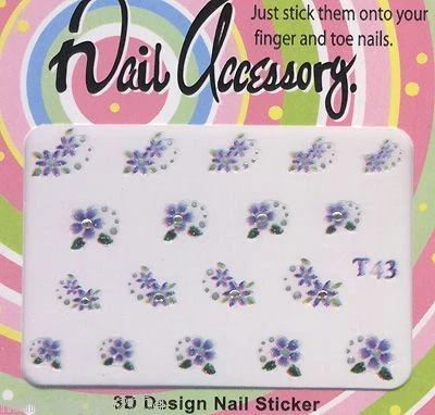 WORLD OF NAILS-DESIGN LTD. 1 Bogen Nailsticker mit 18 x 3D Sticker Blumen ♦ Metallic Effekt No. T 43