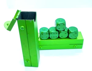 Qty:  1 Set of D6 Aluminum Alloy Metal Dice. 5 d6 dice. 16mm Dice. Color= Green - Picture 1 of 3
