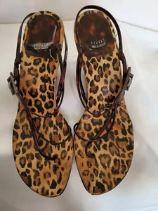 ✨️STUART WEITZMAN✨️ Brown Animal Print 2 Inch Heel Sandal Slide Wm's Sz. 9.5 🐆 - Picture 1 of 17