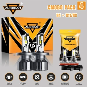 AUXBEAM 90W F15 H4 H11 H8 LED Headlights Fog Light Bulbs Canbus Super Bright Kit - Bild 1 von 12